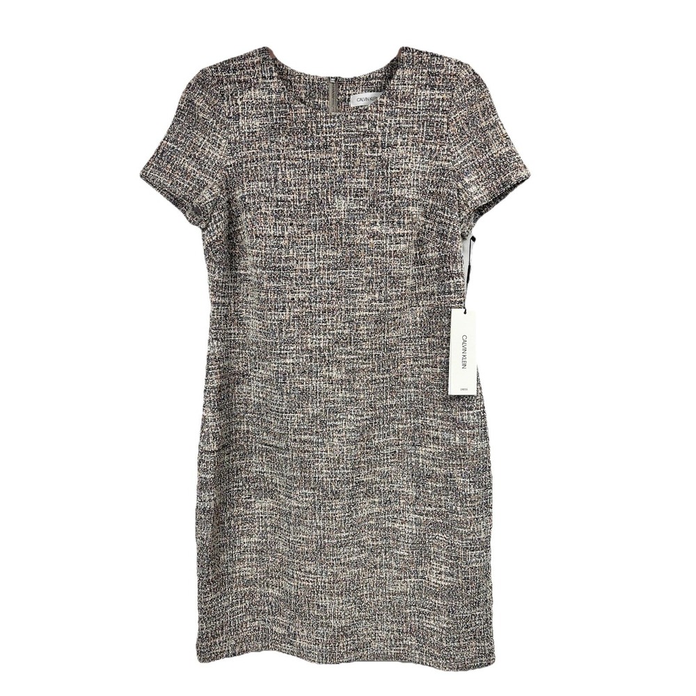 CK Textured Tweed Shift Dress 8 NWT Office Minimalist Quiet Luxury Chic Academia